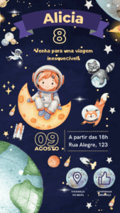 convite astronauta para editar grátis