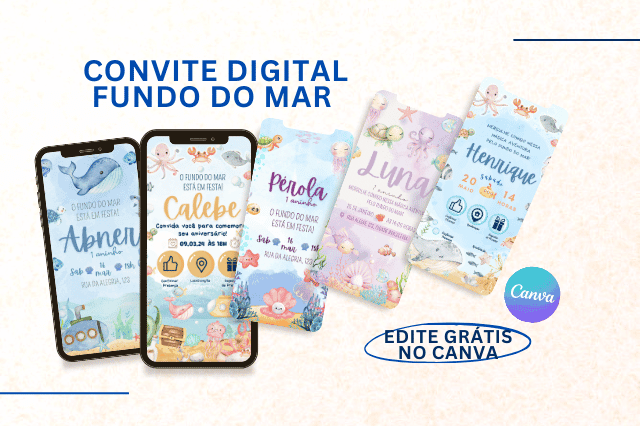 convite fundo do mar para editar