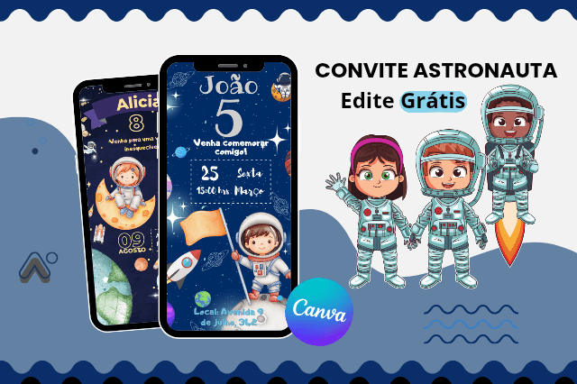 Convite astronauta para editar grátis