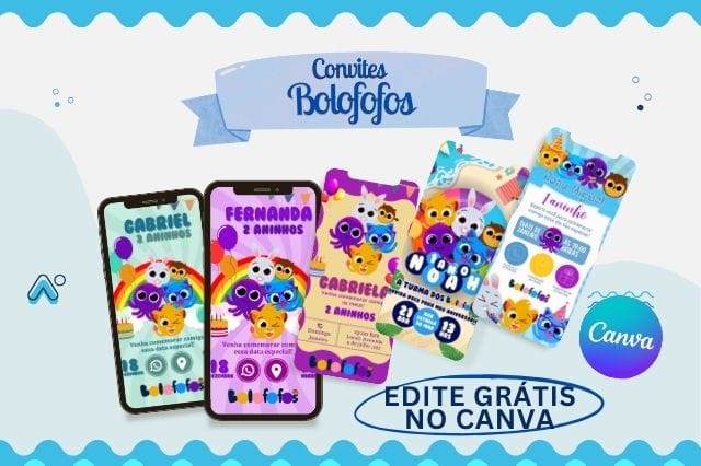 convite bolofofos para editar grátis canva